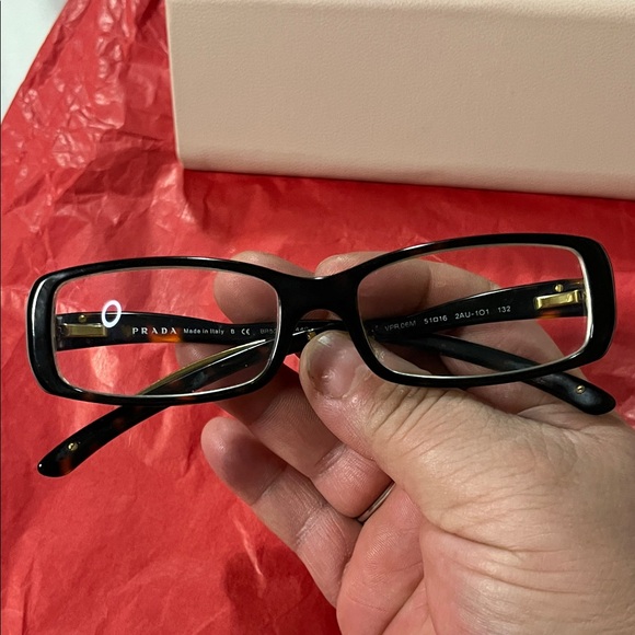 Prada Black Rectangular Women's Glasses with Gold Temples - Picture 10 of 16